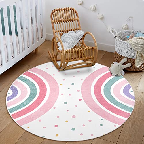 La mejor comparación de Tapetes Lavables Habitación Niños Top cinco. 37 STARUIA - Alfombra redonda rosa para guardería, alfombra de 4 pies con arco iris, lavable para habitación de los niños, alfombra circular antideslizante, alfombra colorida para...