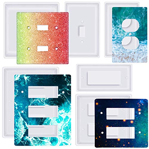 Moukiween Light Switch Cover Resin Mold, 6Pcs Silicone Molds for Standard Switch Plate Covers, Socket Panel Epoxy Casting DIY Crafts Home Decor