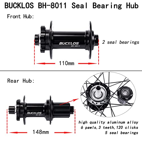 Bucklos 27.5/29 Inch Thru Axle Boost Mtb Wheelset, Front 15 * 110Mm Rear 12 * 148Mm Disc Brake Mountain Bike Wheel, Al6061 32H 1.9/2.5 Double Wall Clincher Dual, Fit 8 9 10 11 Speed Cassette Xc Am Dh #TOP1