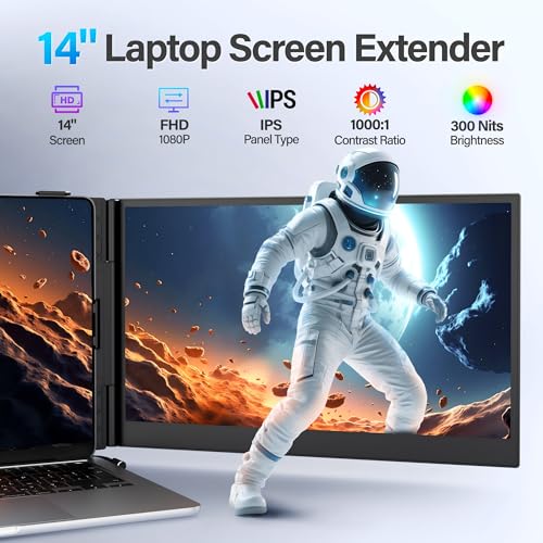 Image of Ultra Thin Laptop Screen Extender Monitor Portable,14 inch 1080P FHD Lightweight Dual Screen,Portable Monitor for Laptop,Fit for 13-17 inch Laptops,Plug & Play Compatiable with Win /Mac /Chrome /Android /Switch