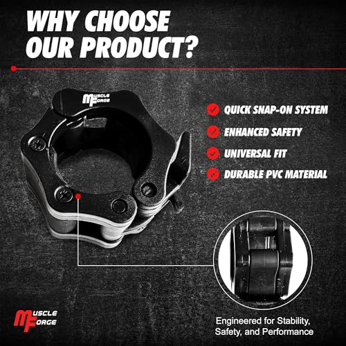MuscleForge® Olympic Barbell Collars, 50mm Gym Weight Bar Clips, Quick Release Barbell Clamps for Olympic Bar, Securely Fastened 2 pcs. - Image 3