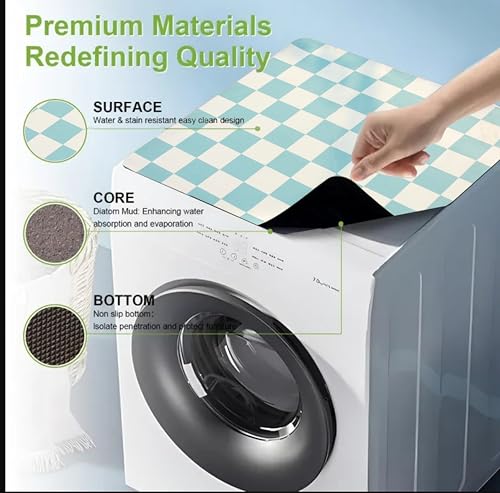 Image of Homecloud Non-Slip Washing Machine Mat - Durable Waterproof Protective Cover for Washer & Dryer, Dust-Resistant Mat Ideal for Laundry Room & Kitchen Appliances (Green)