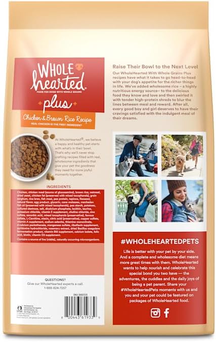 Miniatura 2 de WholeHearted Plus Receta de pollo y arroz integral con granos integrales, comida seca para perros, 30 libras.