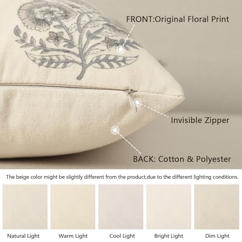 Image of Vintage Floral Print Euro Sham Pillow Covers 24x24 Set of 2 Patterned Accent Decorative Cushion Covers Modern Farmhouse Throw Pillow Covers for Bed Sofa Couch Chair Living Room Home Decor, Light Taupe