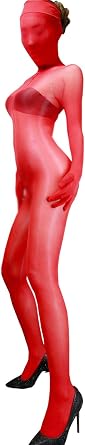 leesuo Unisex Women Men Nylon 8D Sheer Super Oil Shiny Glossy Bodystockings Transparent Jumpsuit Catsuit with Gloves Hood