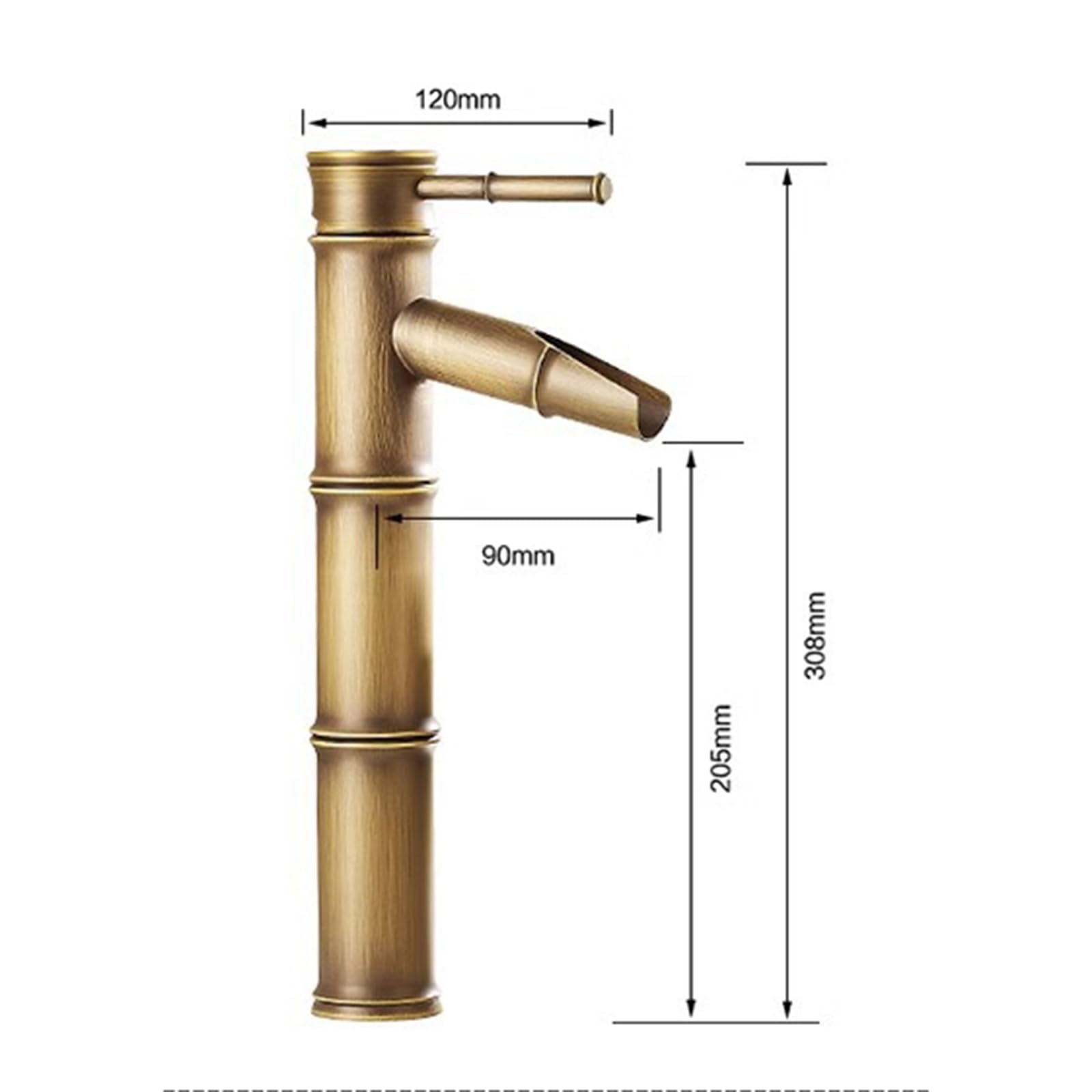 Grifo para Lavabo de Baño Caño Alto Bambú Vintage Grifo Lavabo Cascada Grifo Latón Un Solo Orificio,Antiguo