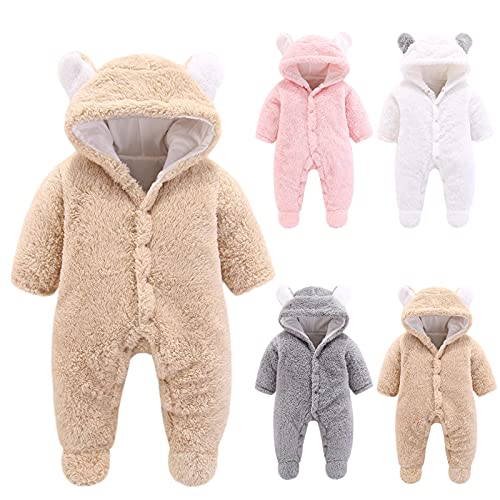 LJHH Mixte Bébé Barboteuse Grenouillères à Capuche Ensemble de Pyjama Manches Longues Combinaison Dessin Animé Costume Solide Manteau Automne et Hiver Vêtements pour Bebe Fille Garçon(0-12 Mois)