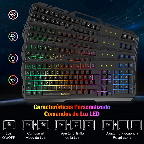 Teclados-Gaming-TedGem-Teclado-Gaming-Teclado-USB-Teclado-Gaming-PS4-LED-Retroiluminado-con-Cable-USB-Teclado-para-PC-Laptop-PS4-Xbox-One-Teclados-Espanol-Negro Teclados-Gaming-TedGem-Teclado-Gaming-Teclado-USB-Teclado-Gaming-PS4-LED-Retroiluminado-con-Cable-USB-Teclado-para-PC-Laptop-PS4-Xbox-One-Teclados-Espanol-Negro