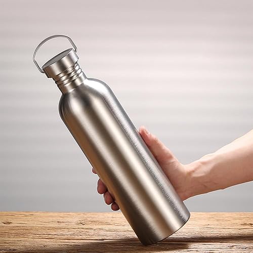 Miniatura 6 de Botella de agua de acero inoxidable de una sola pared, botella de agua grande para acampar con asa, boca ancha, a prueba de fugas, ligera, para