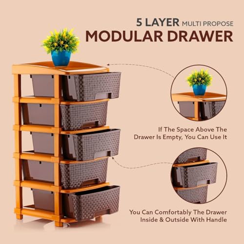 Image of 5 XL Plastic Modular Drawer System for Home, Office, Hospital, Parlor, School, Doctors, Home and Kids, Product Dimension When Asembeled (30Cmx39Cmx77Cm) (Chocolate Brown, 5XL)