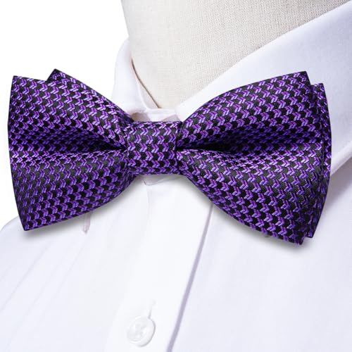 Image of Hi-Tie Bow Ties for Men Pre-Tied Pocket Square with Cufflinks Mens Bowtie Sets for Wedding Formal Party