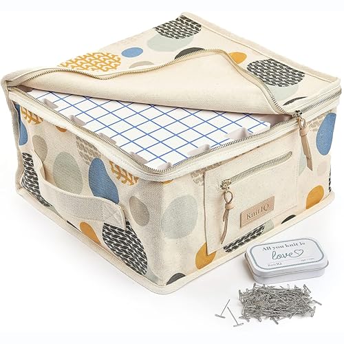 KnitIQ Blocking Mats for Knitting and Crochet Projects - Extra Thick Blocking Boards for Crochet Projects - Block Mats for Knitting with Grids, 150 T-Pins and Storage Bag - Pack of 9