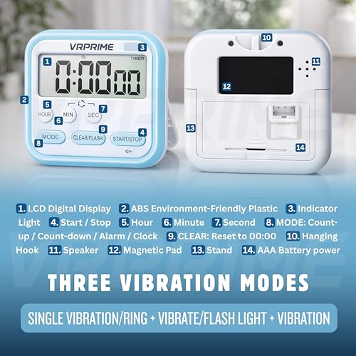 Image of Timer Clock for Study | Stopwatch for Study | Digital Alarm Clock | POMODORO Timer for Study | Digital Table Clock with Large Display, Round Alarm, Adjustable Stand (Blue)