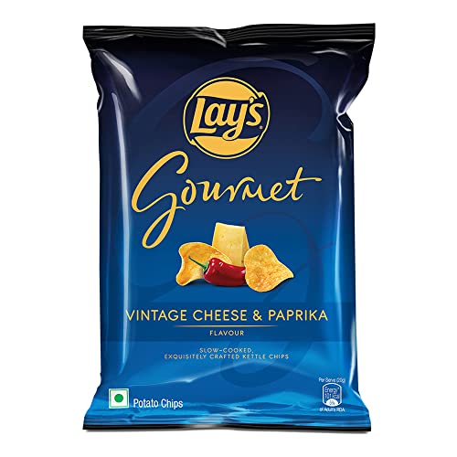 Image of Lay's Gourmet Kettle Chips 80 Gram, Vintage Cheese & Paprika Flavour, Premium Slow-Cooked Potato Chips, Chips And Snacks