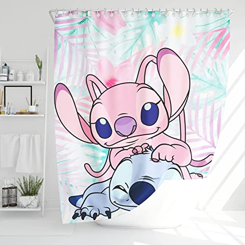 QROXY Lilo & Stitch Duschvorhang 180x200 180x180 Anime Stitch Shower Curtains Wasserdicht Polyester Stoff Duschvorhang Badezimmer Teppich 4-teiliges Set (120x200cm,11) – Bild 6
