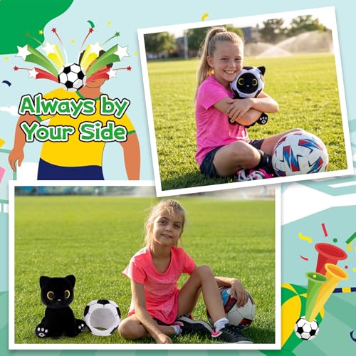 Image of Cat Soccer Plush Toy - 8inch Black Cat Plushies | Soccer Gift for Kids, Boys, Girls, Cute Plushies with Removable Soccer Ball, Huggable Stuffed Kitten