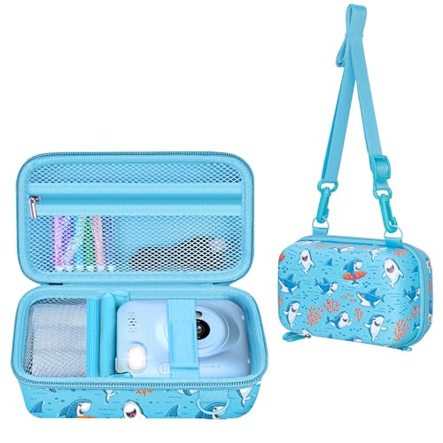 Image of Leayjeen Kids Camera Case Compatible with Dylanto /GKTZ /HiMont /CAMCLID /ESOXOFFORE Kids Instant Print Camera, for 1080P Printed Photos,Christmas Gifts and Birthday Gifts for Kids-Blue Sharks(Case Only)