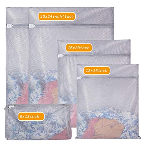Sueriv Mesh Laundry Bags For Delicates With Premium Zipper, Travel Storage Organize Bag, Clothing Washing Bags For Laundry, Blouse, Bra, Dress, T-Shirt, Stocking, Underwear, Lingerie, Jeans (Grey, 5Pcs) #TOP1