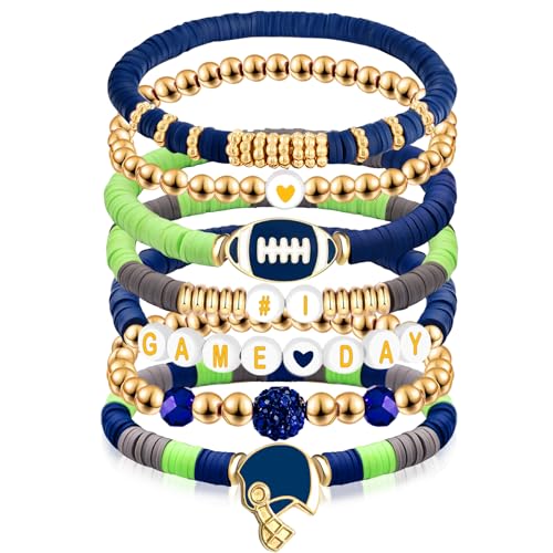 Kopuscristing Game Day #1 Bracelet Football Charm Beaded Stretch Bracelet Sports Jewelry for Football Dads Moms Coaches Fans Gifts (Dark Blue)