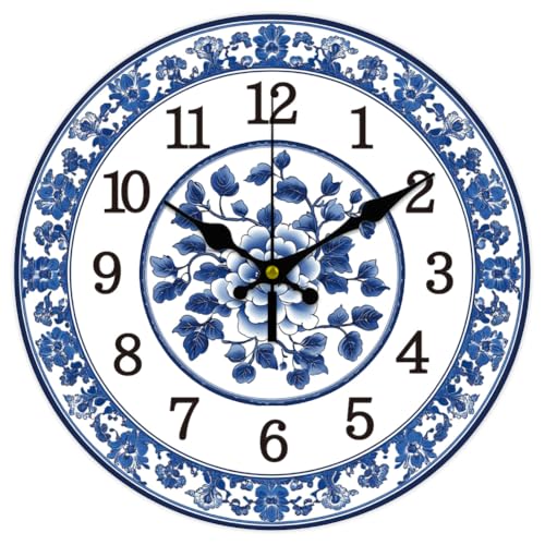 CHGCRAFT 12 Zoll Wanduhr aus Blauem und Weißem Porzellan...