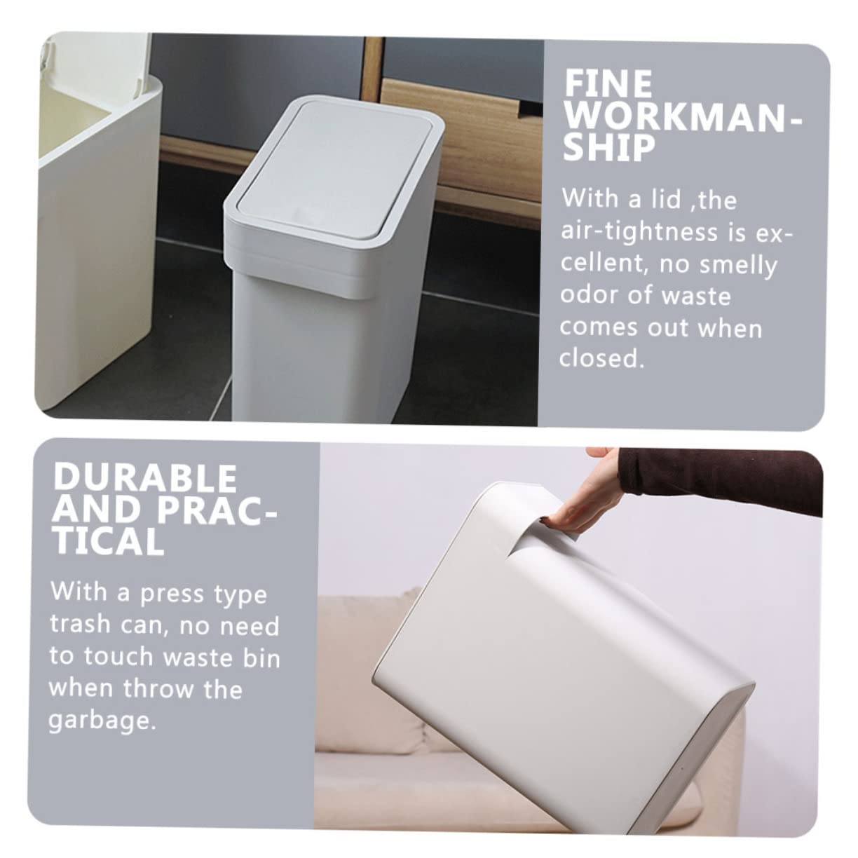 Ciieeo Cubo de Basura para Cocina y Baño de Empuje, de Plástico Pp Blanco, Diseño Redondo Cierre Hermético y Funcionalidad Versátil para Reciclaje