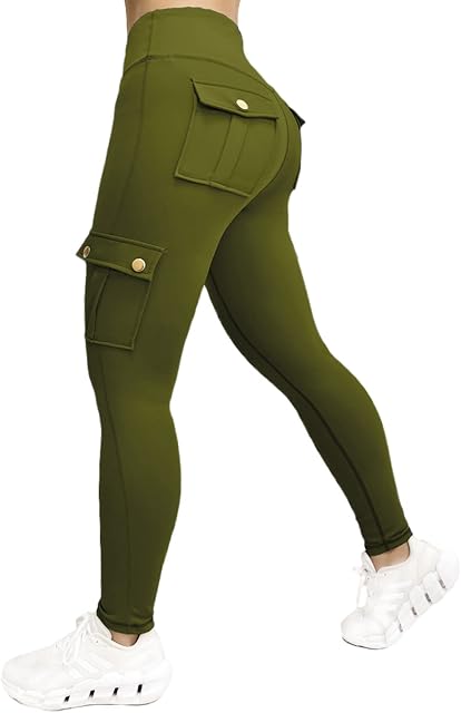 Nuofengkudu Damskie legginsy sportowe z wysokim stanem, z kieszeniami, rozciągliwe spodnie do joggingu, na siłownię, do fitnessu, jogi, na co dzień