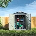 Metal Outdoor Galvanized Steel Storage Shed with Lockable Doors for Backyard or Patio Storage of Bikes, Grills, Supplies, Tools, Toys, for Lawn, Garden, and Camping, Tan (6x4)