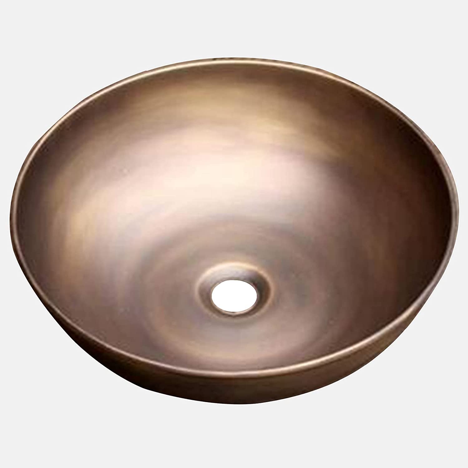 Lavabo de salle de bain rond en céramique et laiton vieilli artistique