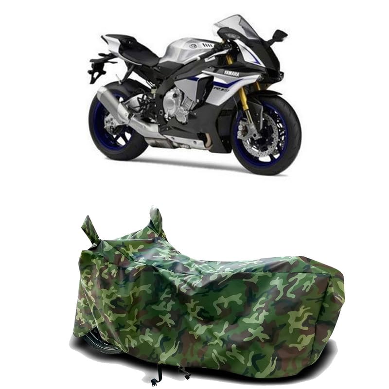 Image of DUFFEL-100% Heat Protection Two Wheeler Bike /Scooty Body Cover for Yamaha YZF R1M Water Resistance /UV-Rays /Birds Dropping /Scratchproof /Dust Proof /Waterproof[Green Jungle Print]