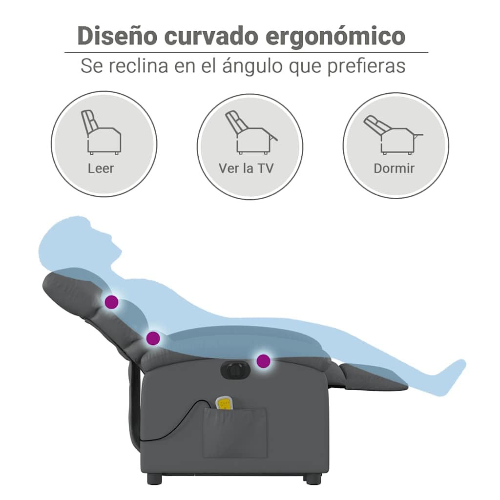 vidaXL Sillón de Masaje elevable eléctrico Cuero sintético Gris