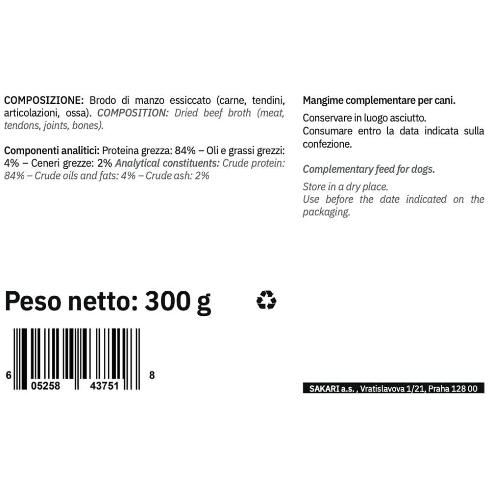 Brodo di Manzo in Polvere per Cani – Supporto Digestione e Intestino (Bowel Builder), Alta Palatabilità, Idratazione e Articolazioni – Senza Additivi – 300g