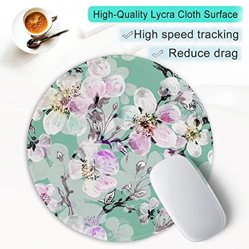 ITNRSIIET Round Mouse Pad with Stitched Edge Premium-Textured Waterproof Non-Slip Rubber Base Desktop Protection Mat Diameter 8.7 inches, Beautiful Flower Art
