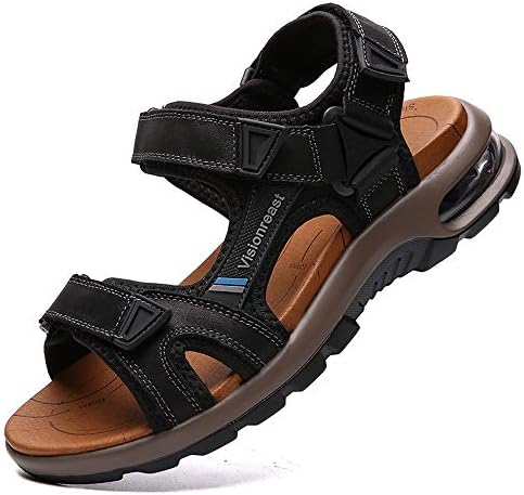 visionreast Mens Open Toe Leather Sandals Outdoor Hiking Non Slip Sandals Air Cushion Soprt Casual Beach Sandals