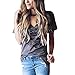 Produktbild Tshirt Oberteile Damen Elegant Sommer Kurzarm Choker V-Ausschnitt Bluse stilvolle Print Tops (Grau, XL)