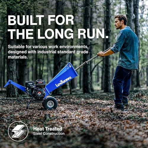 Landworks Wood Chipper Shredder Mulcher, Heavy Duty, 7 HP Gas Powered, Compact Rotor Assembly, 3 Inch Max Capacity