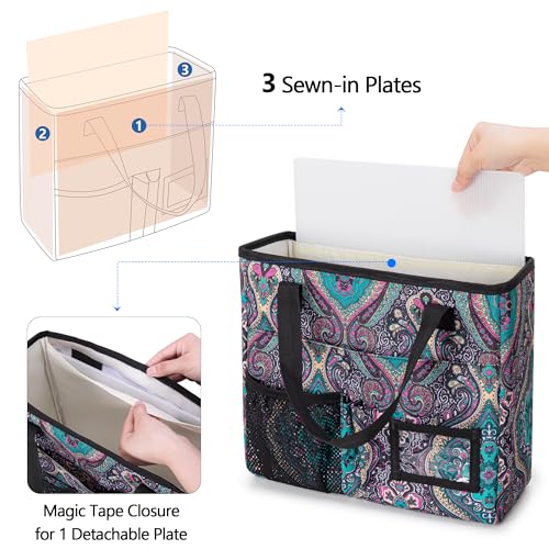 LoDrid Foldable File Tote Bag with Handles, Portable File Organizer Box with 3 Built-in Boards for Letter Size Files, Document Storage Case for Office, Home, Travel, Totem, Bag Only - Thumbnail 3