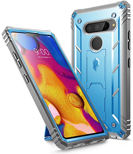 Poetic Revolution Series for LG V40 Case, Full-Body Rugged Dual-Layer Shockproof Protective Cover with Kickstand and Built-in-Screen Protector, Blue