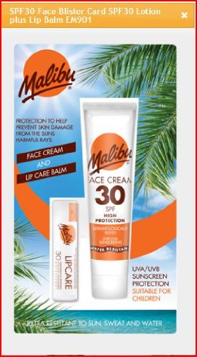 Malibu Duo Pack Sun Protection Face Cream & Lip Balm SPF 30 Water Resistant