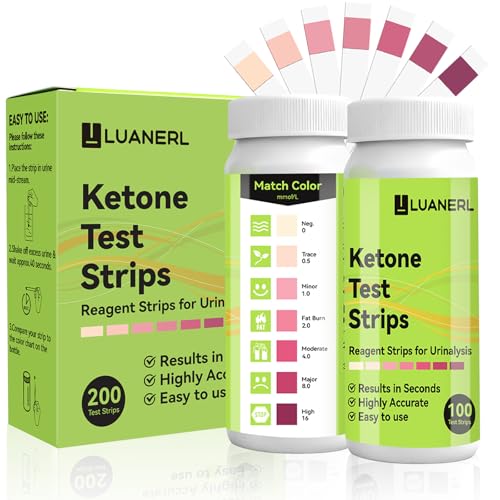 Ketone Test Strips 200 Count (100×2 Bottles) – Upgraded 7-Color Ketone Urine Test Strips for Monitor Ketosis – Keto, Low-Carb, Atkins & Paleo Diet Tracker, Ketone Test Kit with Color Chart on Bottle