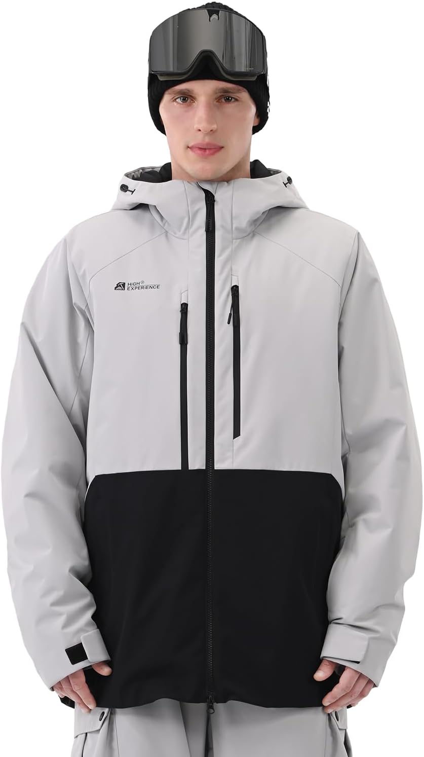 HIGH EXPERIENCE Mens Ski Jacket Snowboard 3L Coat Baggy Waterproof Windproof Warm Insulated Snow Winter Hooded