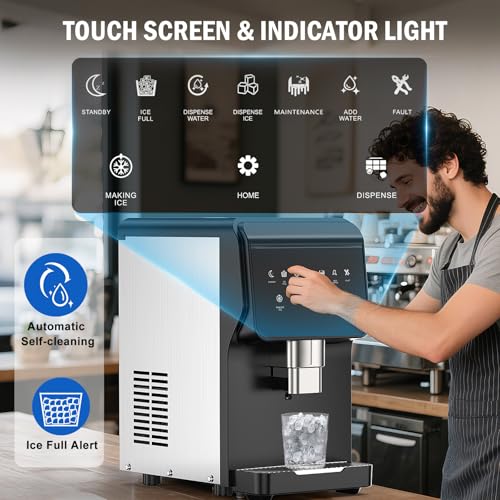 Image of Nugget Ice Maker Countertop 50 LBS /Day, 5 LBS Ice Bin, Water Dispenser Countertop, Soft Chewable Pellet Ice Maker Machine Stainless Steel, Nugget Ice Machine for Home Bar Kitchen Office, Self-Cleaning