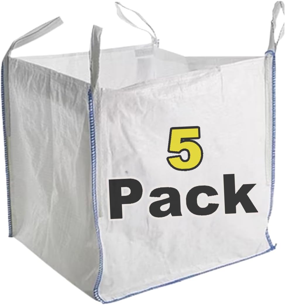 5 x Bulk Bags 1 Tonne Dumpy Skip Sack**Pack of 5** One Ton FIBC Heavy Duty Woven Material Builders Jumbo Bag for Industrial Waste, Garden Rubbish, Storage, Log, Sharp Sand, Extra Large (5xOTB)