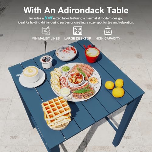 Image of Domi HDPE Adirondack Patio Table and Chairs Set of 3, Adirondack bar Height Outdoor Table and Chairs, All-Weather HDPE Outdoor Bar Set for Poolside, Patio, Backyard, Navy Blue