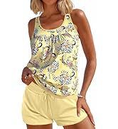 Modlily Classic Two Piece Tankini Swimsuits, Tummy Coverage Bathing Suits, Blouson Tank Top with ...