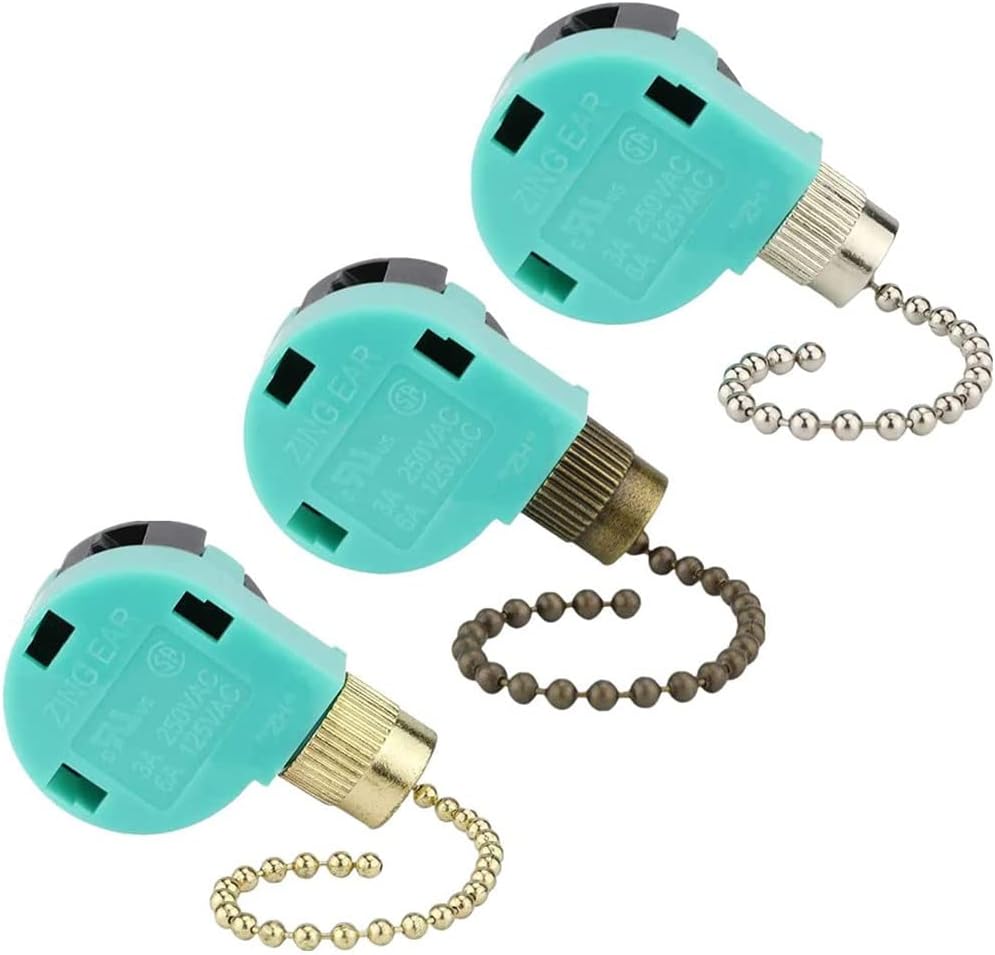 Ceiling Fan Switch 3 Speed 4 Wire Zing Ear ZE-268S6 Pull Chain Switch Control Replacement 3 Speed Control Switch Ceiling Fans, Wall Lamps, Cabinet Light, Multicolor 3PCS