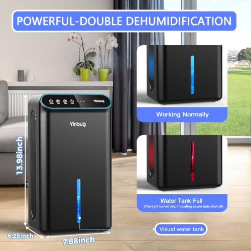 Image of Dehumidifier for Home (98 OZ, 1000 sq ft), Small Quiet Dehumidifiers with Drain Hose, Auto Shut-Off, Sleep Mode, 3 Timer Modes, for Bedroom, Bathroom, Basement (CT6-Light Black)