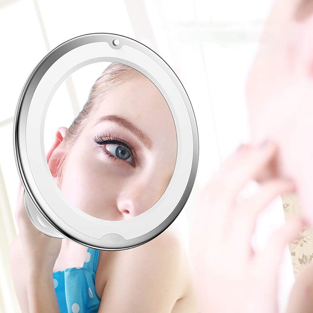 Espejo de Baño Mujer, Espejo Maquillaje con luz LED Aumento 10X, con Rótulo Giratorio Ajustable y Ventosa, a Pilas, White