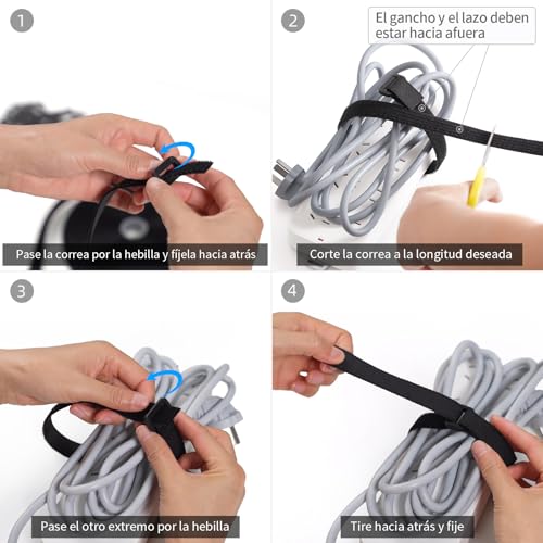Miniatura 6 de Trilancer Cinta Sujeta Cables Reutilizables 5m X 2cm Con 25 Hebillas, Bridas Negras Ajustables Para Gestión Y Organizador De Cables, Cortable A Medida, Negro