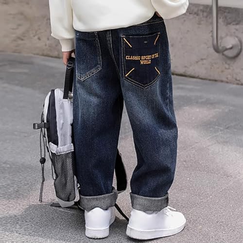 Boys Baggy Jeans Straight Wide Leg Casual Elastic Waist Loose Fit Denim Pants Y2K Streetwear Cargo Jeans with Pockets3