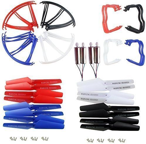 NICEKER Upgraded 4 Colors Syma X5 X5C X5C-1 Spare Parts Main Blade Propellers & Motor & Propeller Protectors Blades Frame & Landing Skid Included Mounting Screws for RC Mini Quadcopter Toy